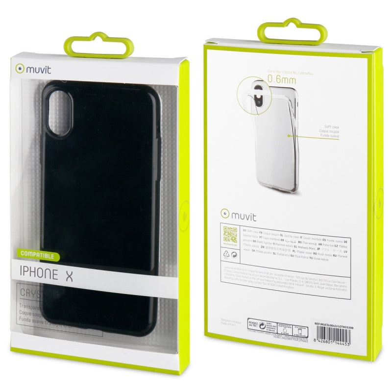 Funda Muvit Cristal Soft Apple iPhone Xs/X ultra fina negra.
