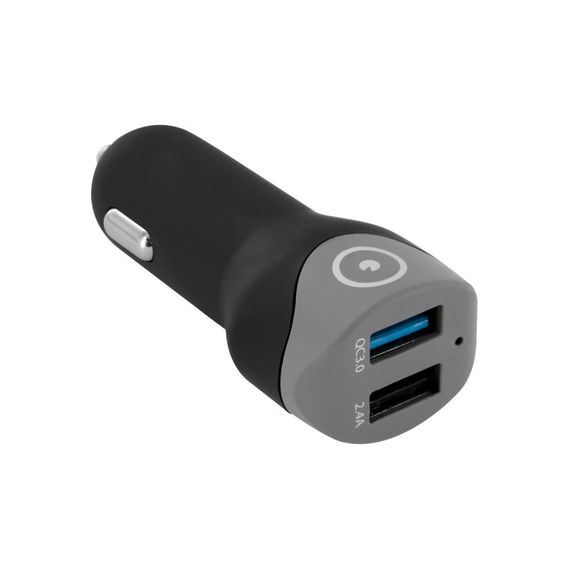 Cargador coche Muvit 2 USB Qualcomm QC 3.0 + 2.4A smart IC negro.