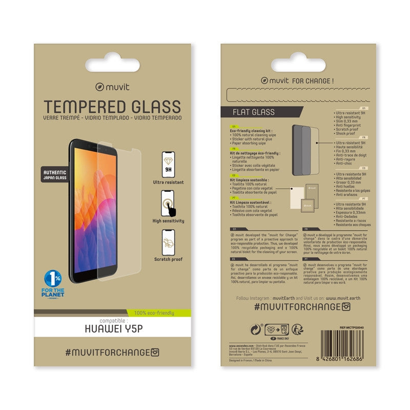 Protector de pantalla Muvit for change para Huawei Y5P vidrio templado plano.