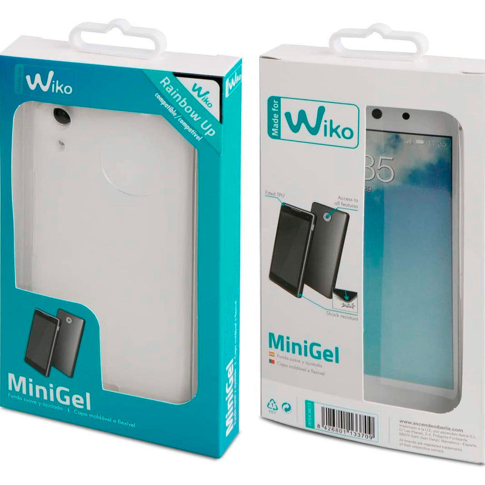 Funda original Made for Wiko minigel para Wiko Rainbow Up color transparente.
