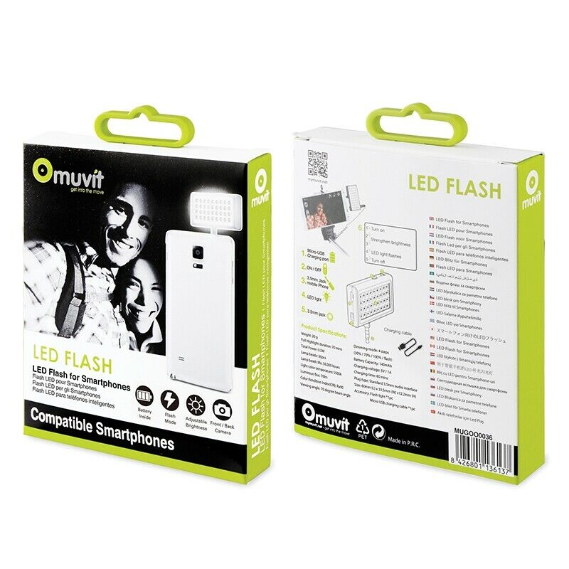 Flash con luz Led Negro con jack 3,5mm para Smartphones Muvit iO