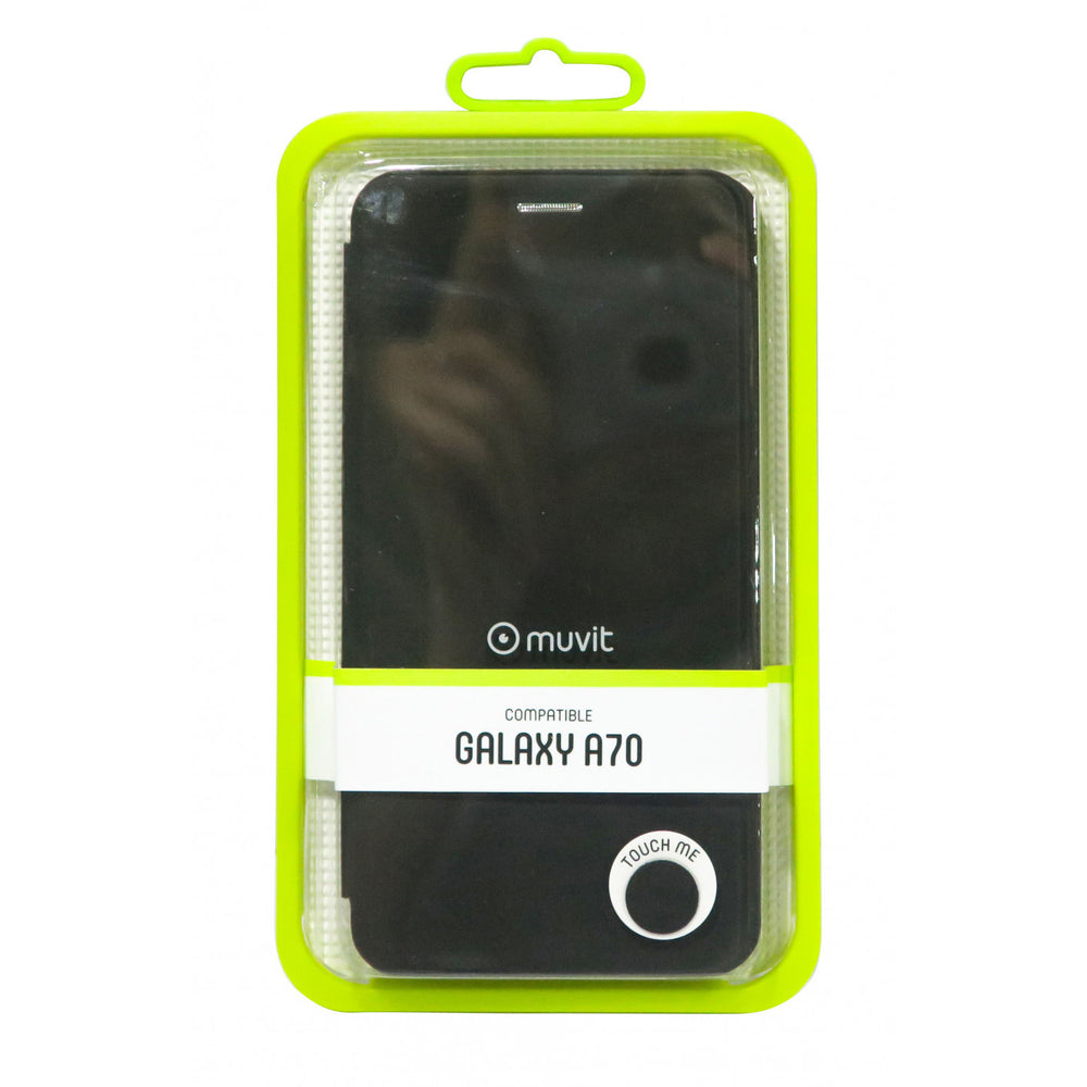 Funda Muvit Folio para Samsung Galaxy A70 función soporte + tarjetero negra.