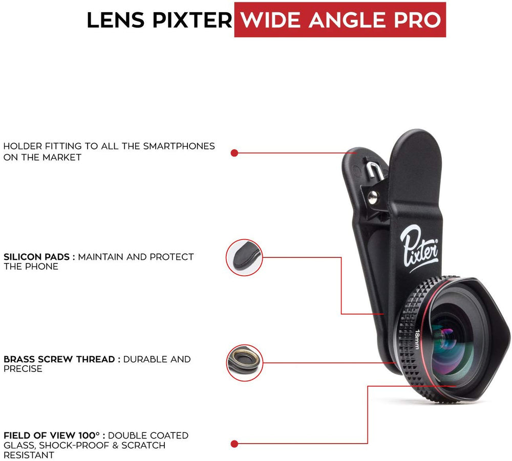 Objetivo Gran Angular Pro Pixter Grandangle compatible con todos los smartphones