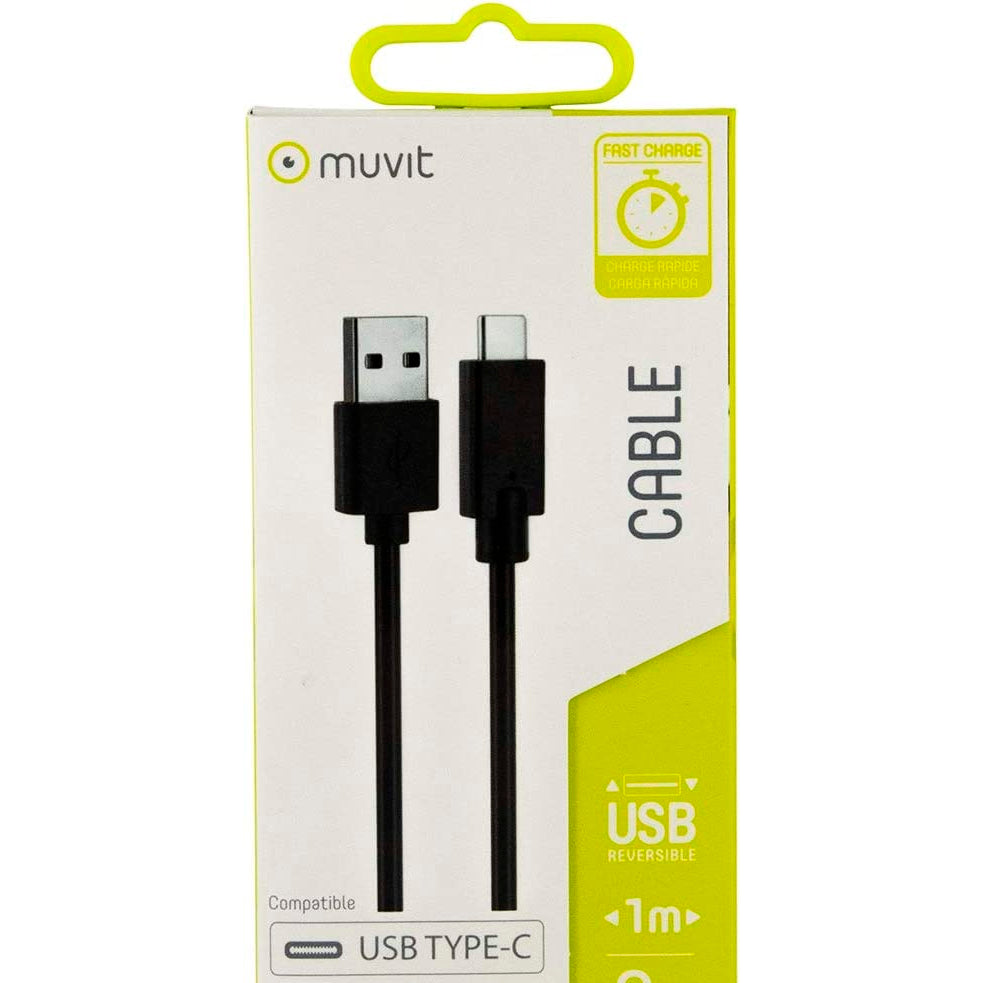 Cable Muvit MUUSC0140 USB Reversible Tipo C para Carga y Datos 1 m 2A negro