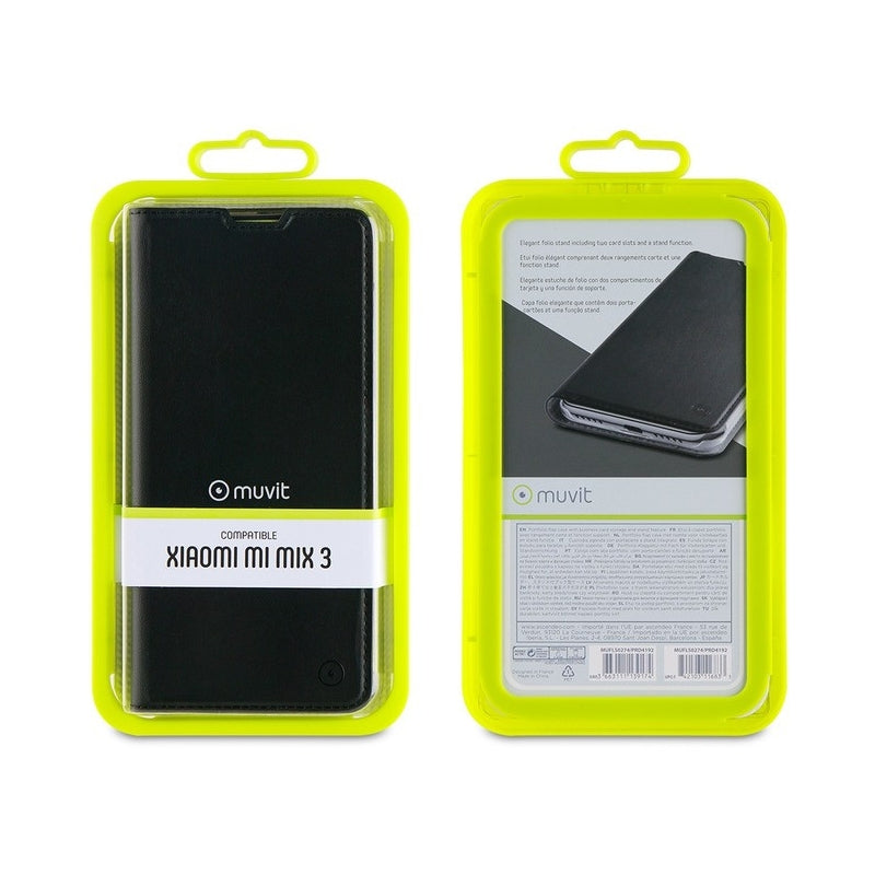 Funda Muvit Folio Xiaomi Mi Mix 3 función soporte + tarjetero negra.