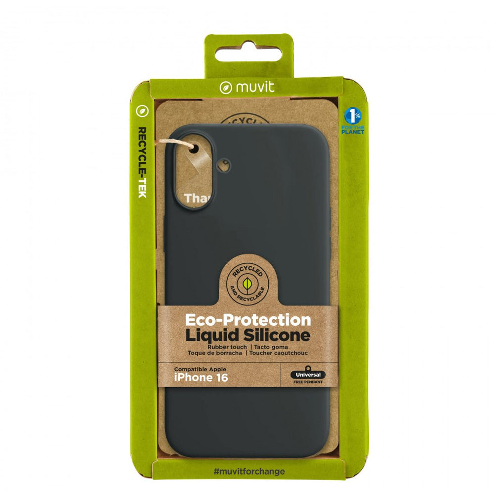Funda Muvit for Change recycletek Liquid Silicone para Apple iPhone 16 negra