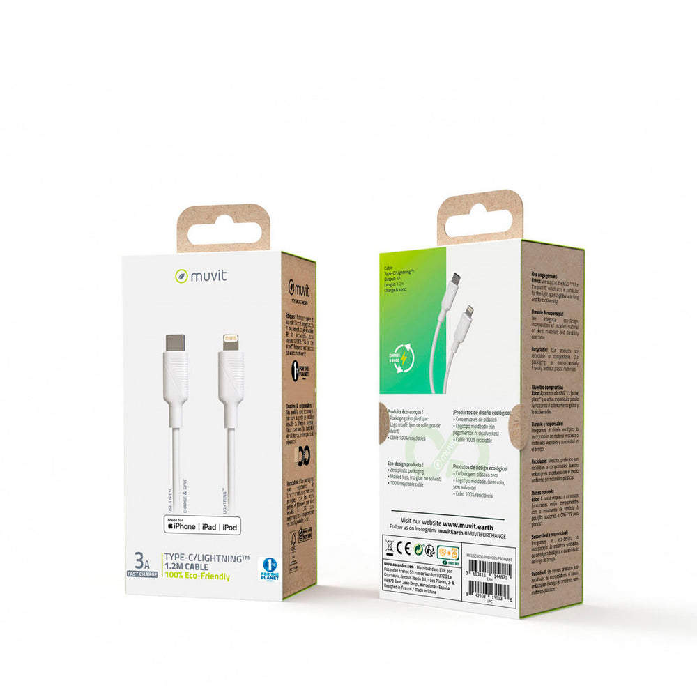 Cable Muvit for Change Tipo C a Apple MFI 3A 1,2m blanco