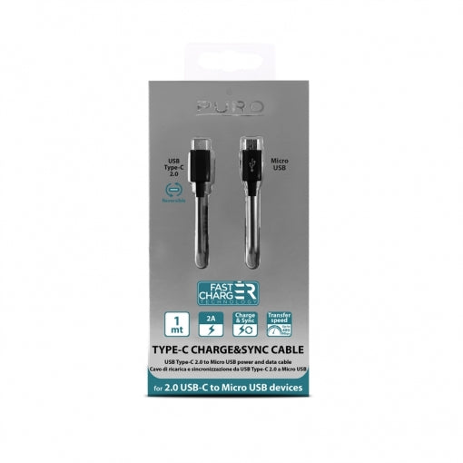 Cable PURO Tipo C-Micro USB 2.0 3A 1m negro