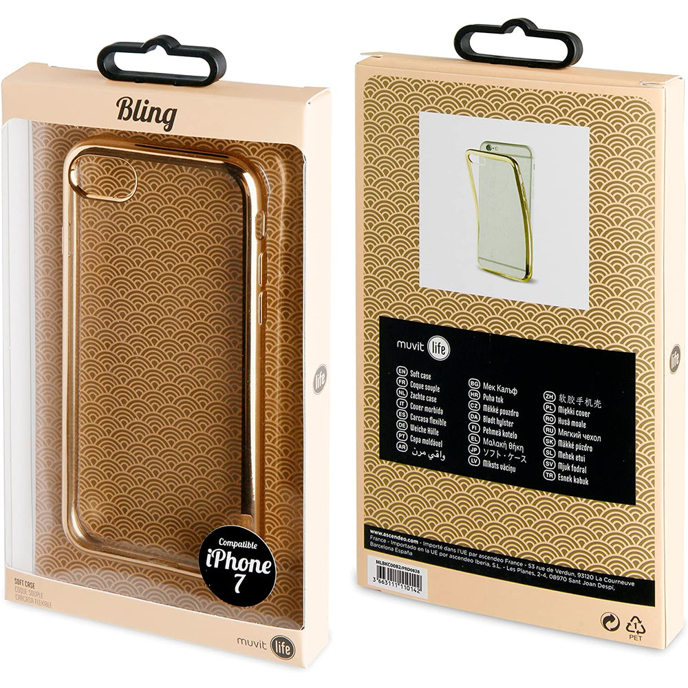 Funda Muvit Life Bling para Apple iPhone 8/7 Transparente con Marco Dorado.