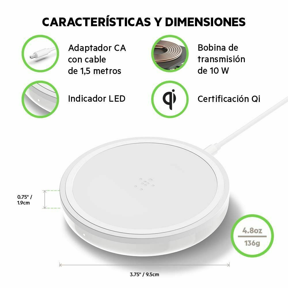 Base de carga Inalambrica Belkin Qi 10W Blanca *Embalaje dañado, producto nuevo*