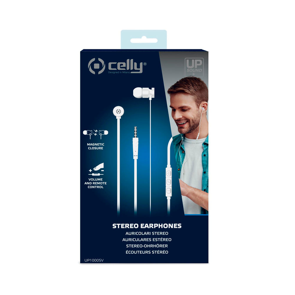 Auriculares de botón Celly UP1000SV con microfono y conector de 3,5 mm Plata