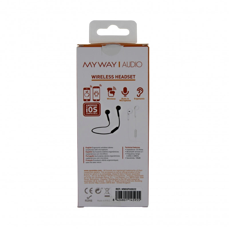 Auriculares estéreo wireless Myway negros (NUEVO)