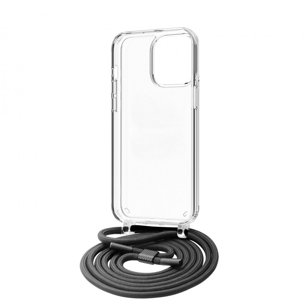 Funda Muvit recycletek para Apple iPhone 15 Pro transparente con colgante negro