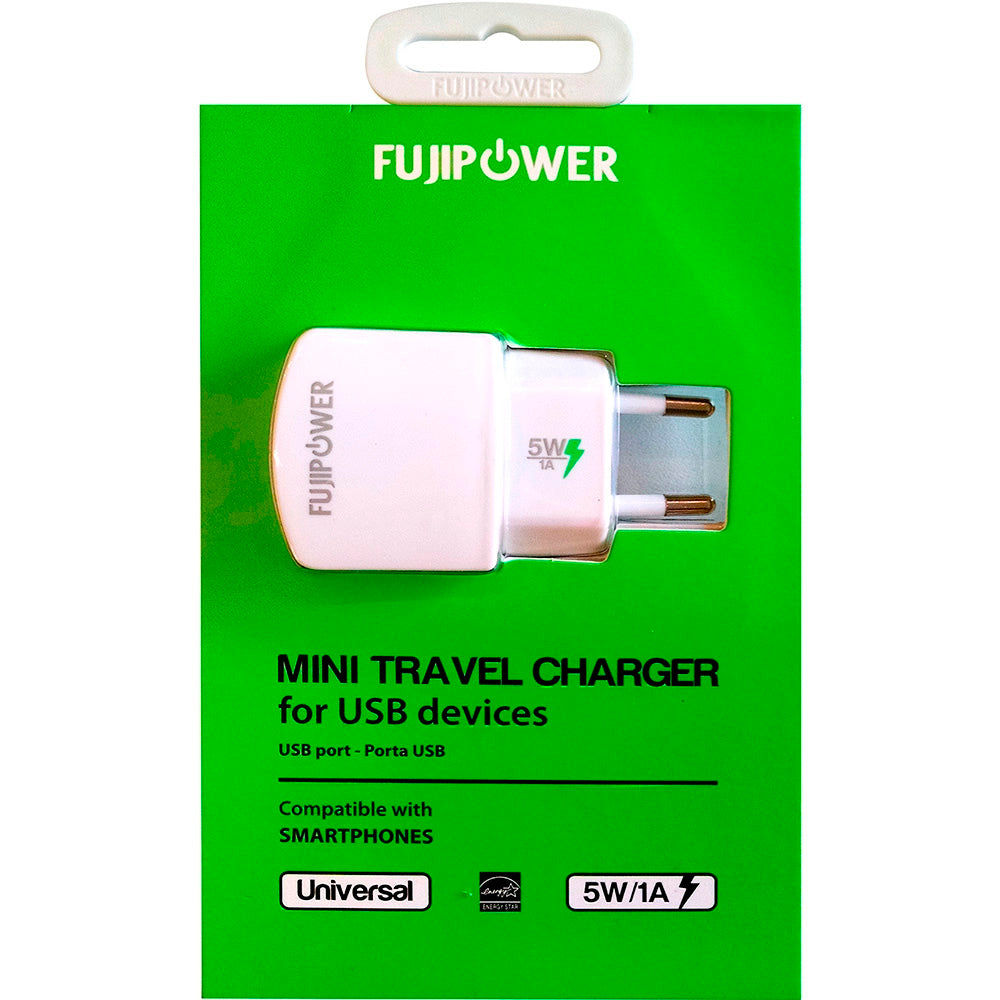 Mini Transformador Fujipower FUMT001 USB 1A sin cable blanco.