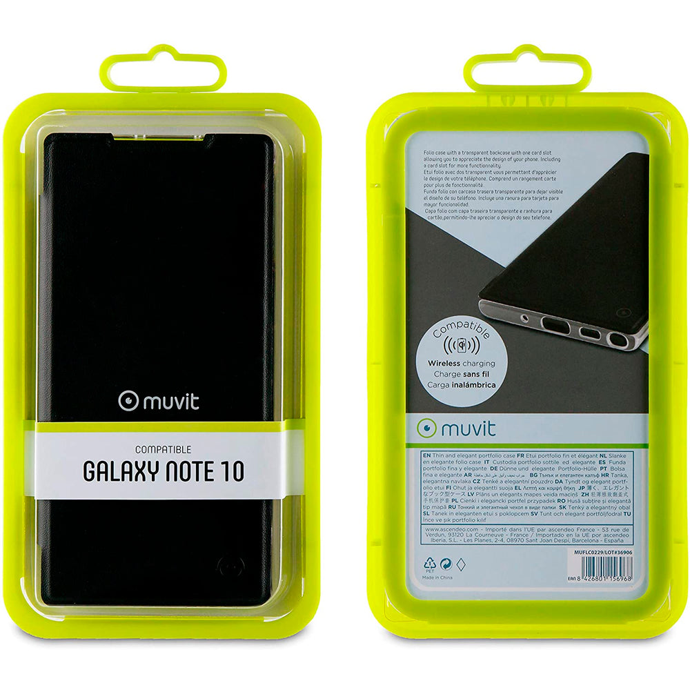 Funda Muvit Folio Samsung Galaxy Note 10/10 5G parte trasera transparente negra