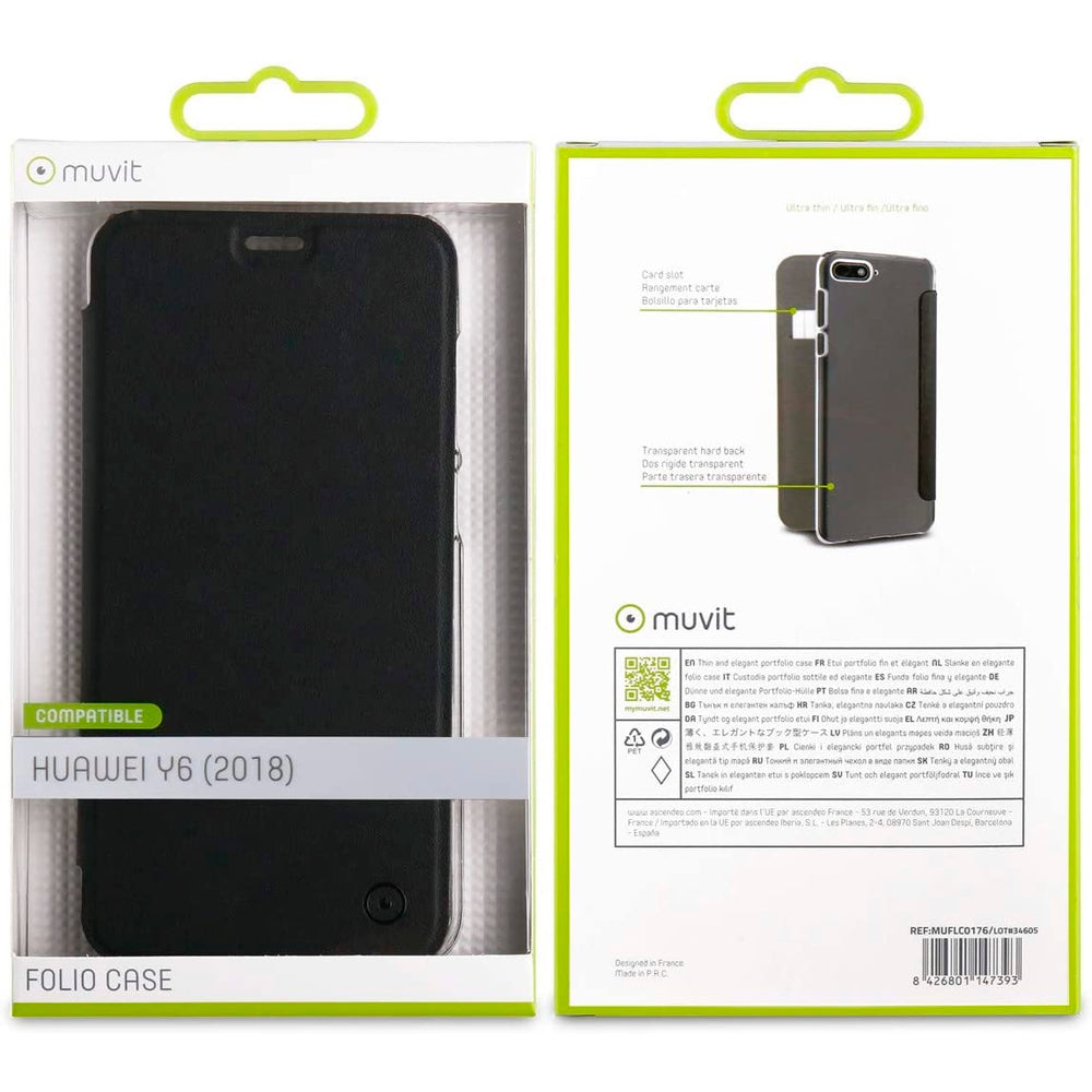 Funda Muvit Folio con Parte Trasera Transparente para Huawei Y6 2018 Negro