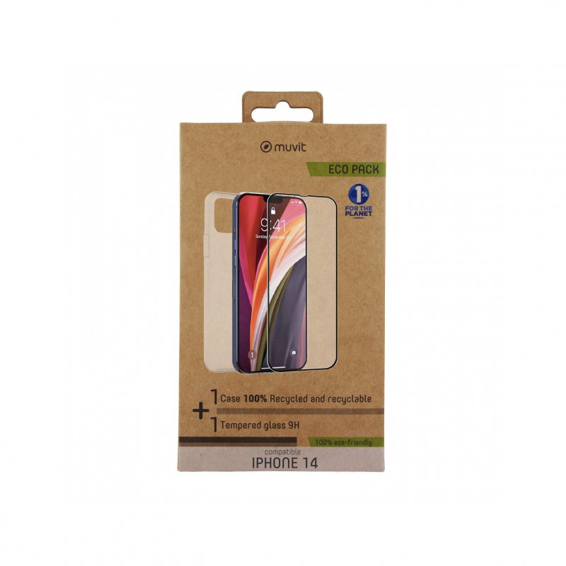 Pack Muvit for Change Apple iPhone 14 funda cristal soft+protector pantalla