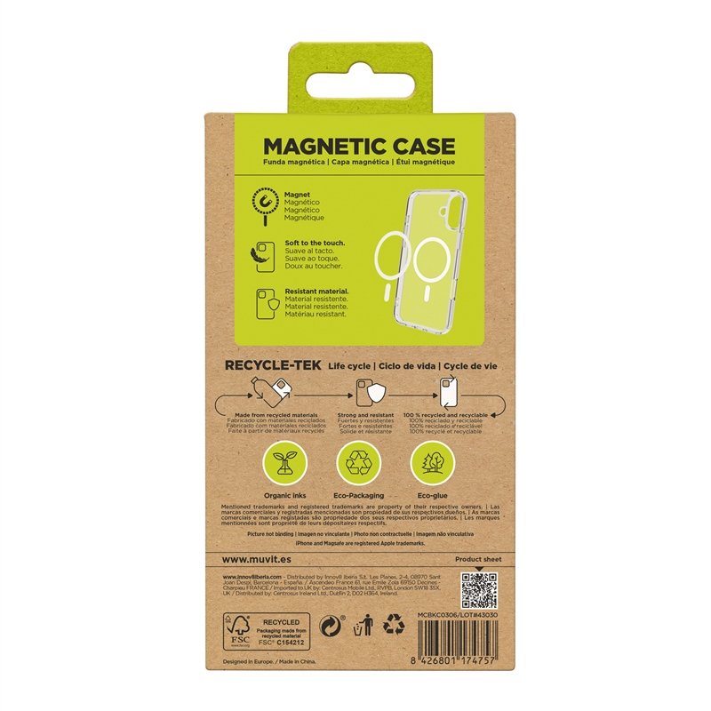 Funda Muvit for Change Magsafe para iPhone 16 Plus transparente