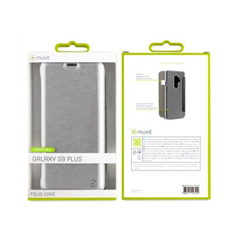 Funda Muvit Folio Samsung Galaxy S9 Plus parte trasera transparente plata