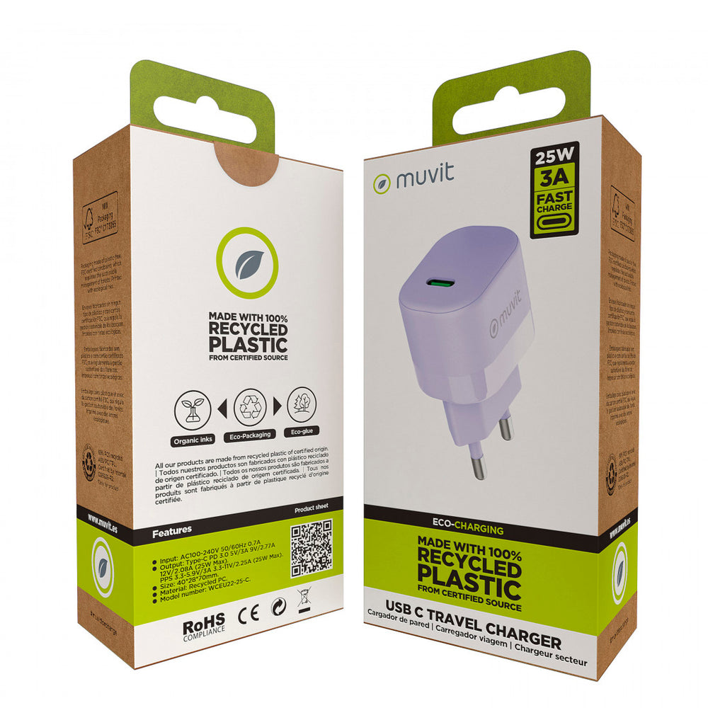 Cargador de Pared Muvit for Change Tipo C PD 25W lavanda