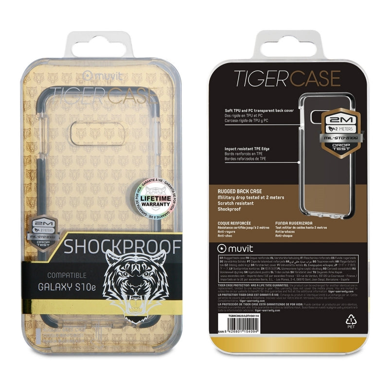 Funda Muvit Tiger Soft Samsung Galaxy S10e shockproof transparente+borde negro.