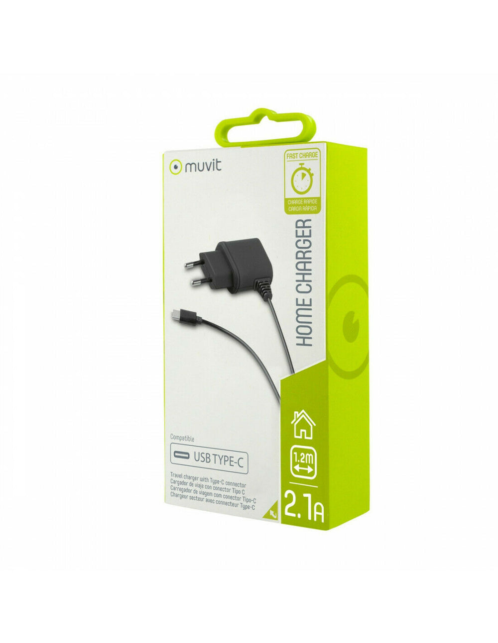 Muvit transformador Tipo C 2.1A cable 1.2m negro.