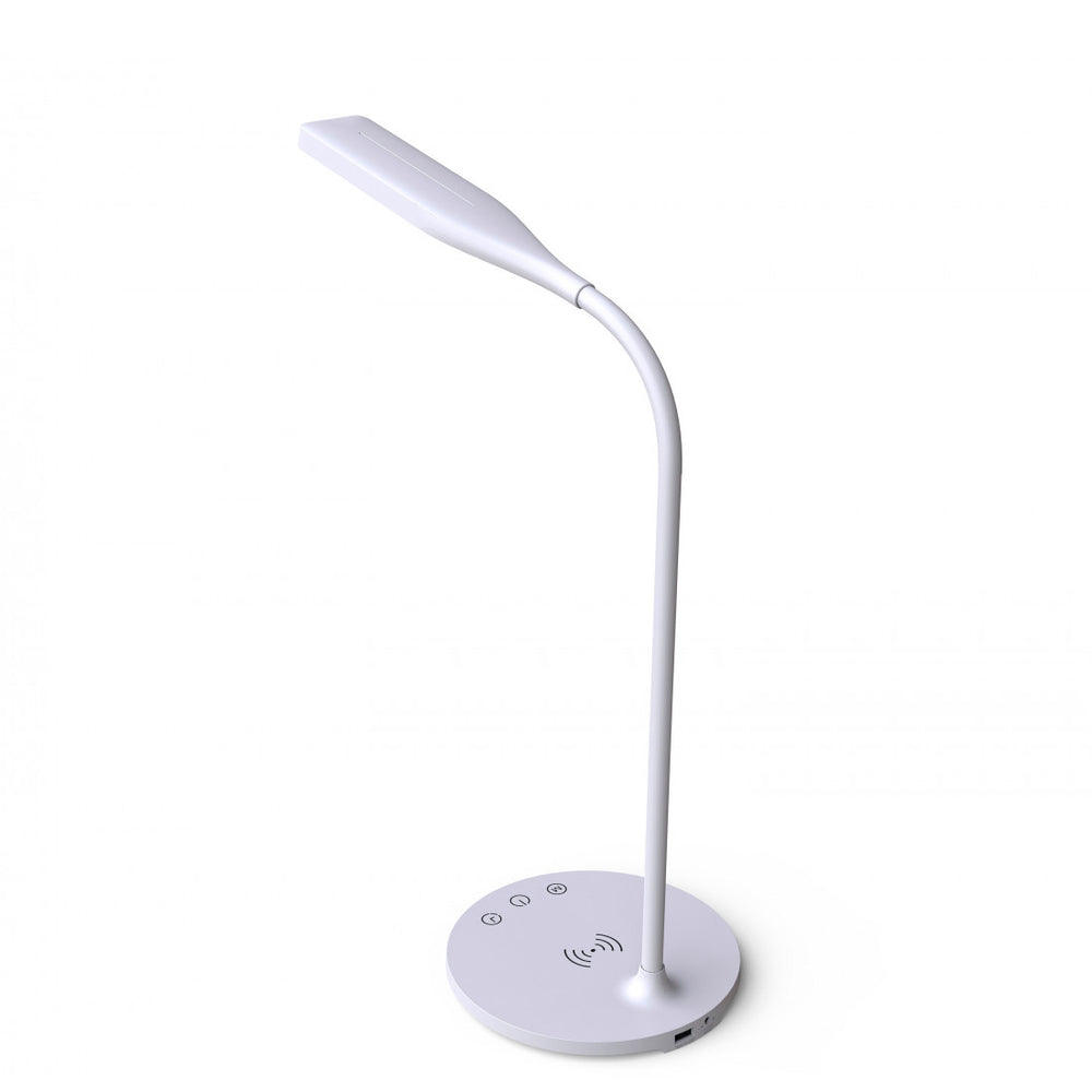 Lámpara sobremesa Muvit iO WiFi base de carga inalámbrica y puerto USB blanca