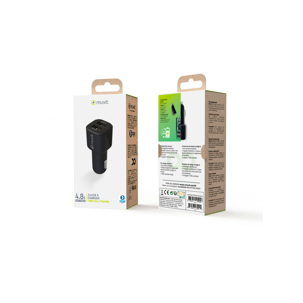 Cargador coche Muvit for Change 2 USB 4,8A 24W negro
