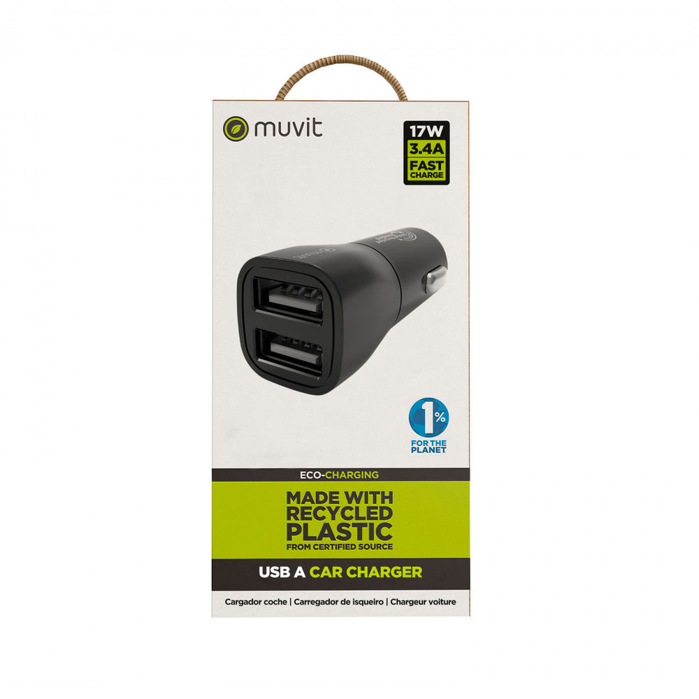 Cargador coche Muvit for Change 2 USB 3,4A/18W negro (NUEVO)