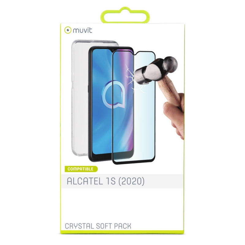 Pack Muvit Alcatel 1S 2020 Cristal Soft transparente+protector vidrio templado.