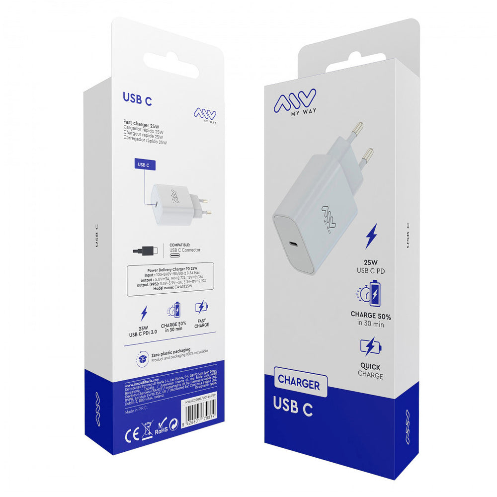 Cargador de Pared Myway Tipo C PD 25W blanco