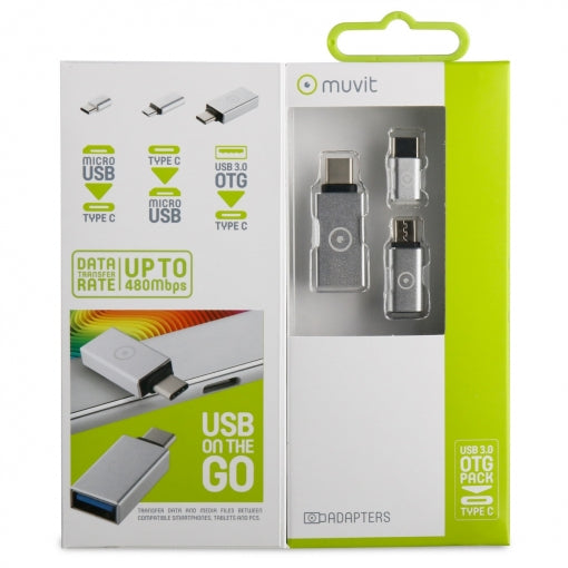 Pack Adaptador USB Muvit OTG 3,0 A Tipo C+micro Usb A Tipo C+ Tipo C A Micro Usb