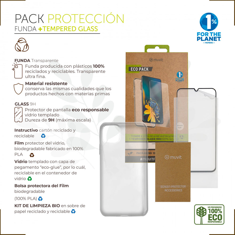 Pack Muvit for Change Oppo A98 funda+protector pantalla vidrio templado plano