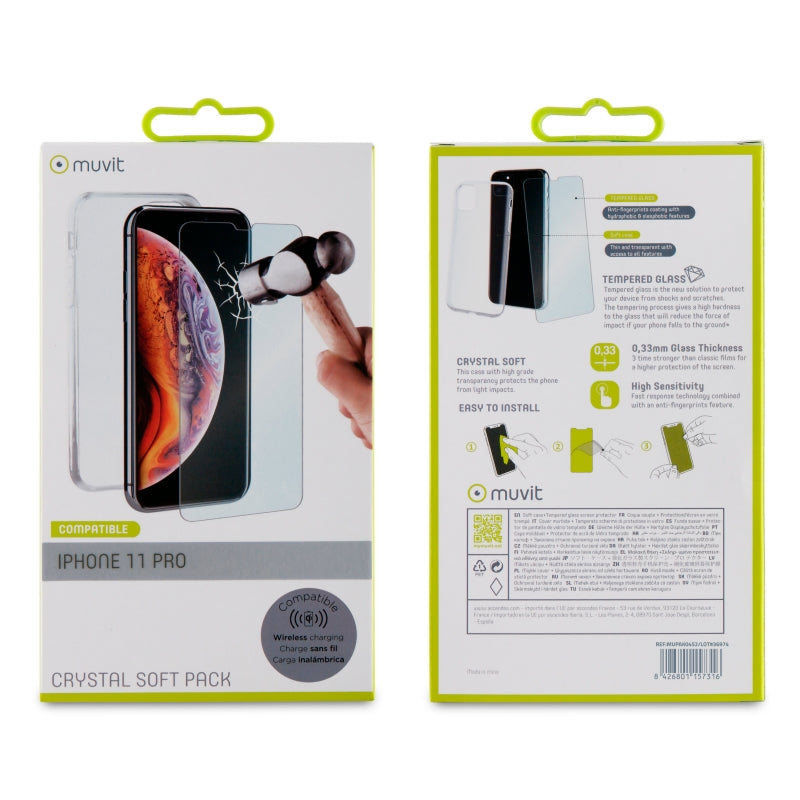 Pack Muvit Apple iPhone 11 Pro funda Cristal Soft transparente + protector