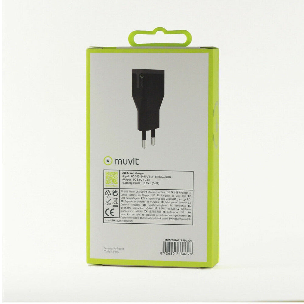 Transformador Muvit USB 2.4A color negro