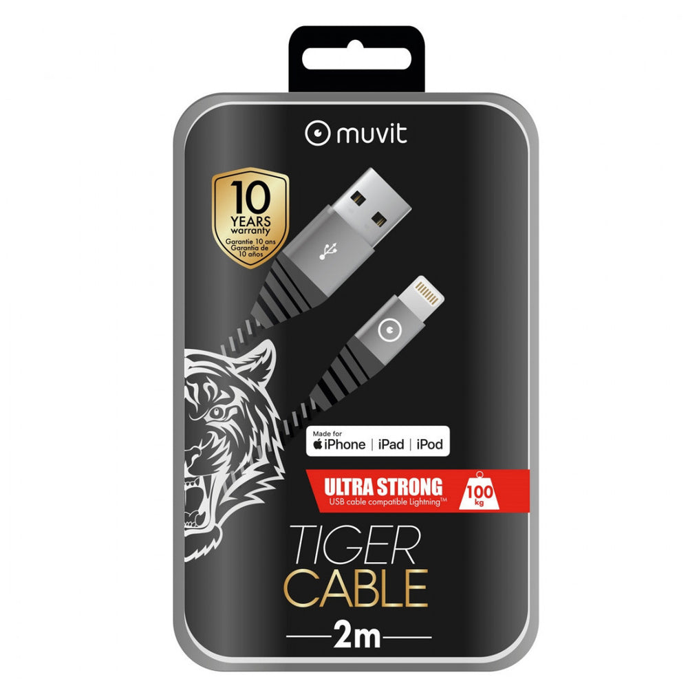 Cable Muvit Tiger USB Apple MFI 2,4A 2m gris