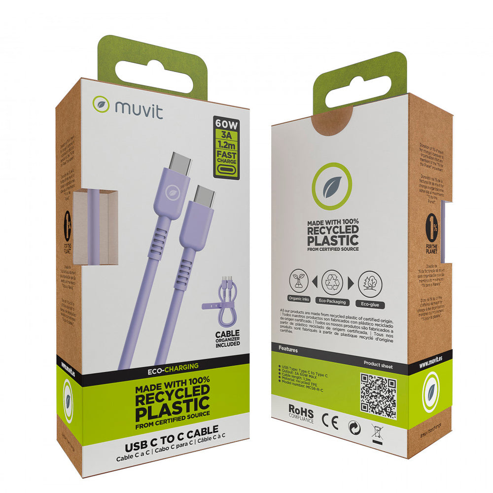 Cable Muvit for Change Tipo C a Tipo C 3A/60W 1.2m lavanda