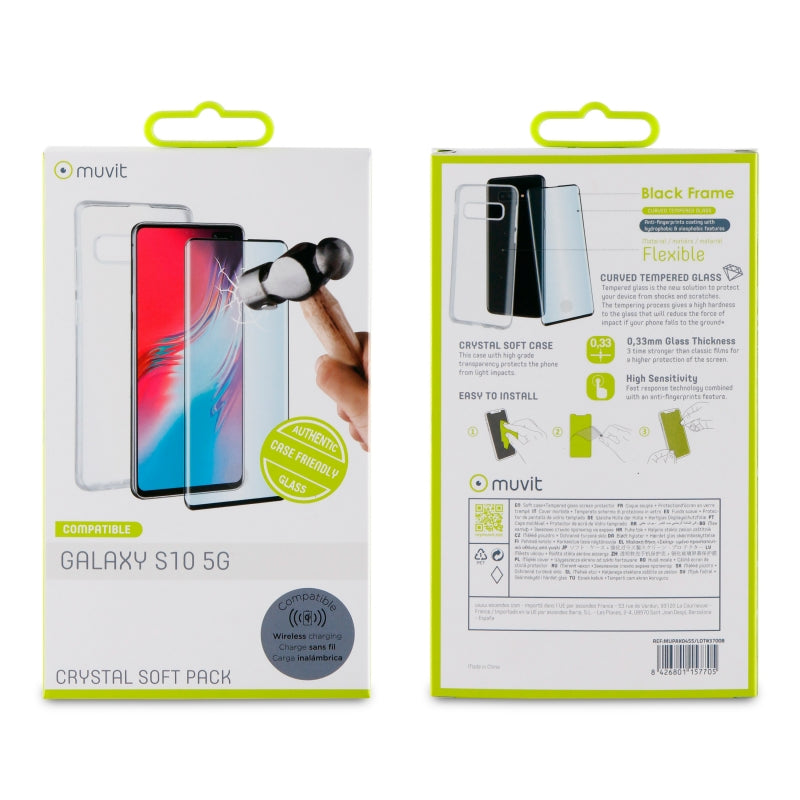 Pack Muvit para Samsung Galaxy S10 5G Funda Cristal Soft+protector pantalla.