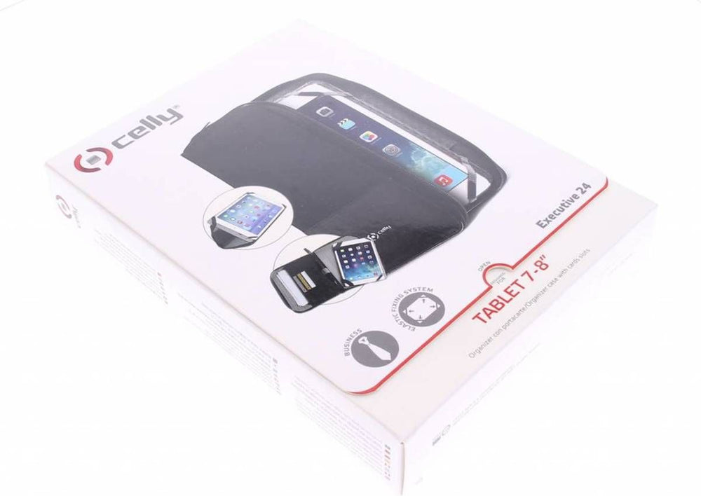 Funda universal Organizador Tablet 7/8» Celly Executive Negro Nylon y cuero.