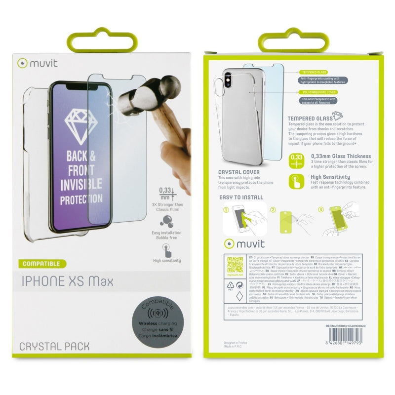 Pack Muvit Apple iPhone XS Max carcasa Cristal transparente+protector pantalla