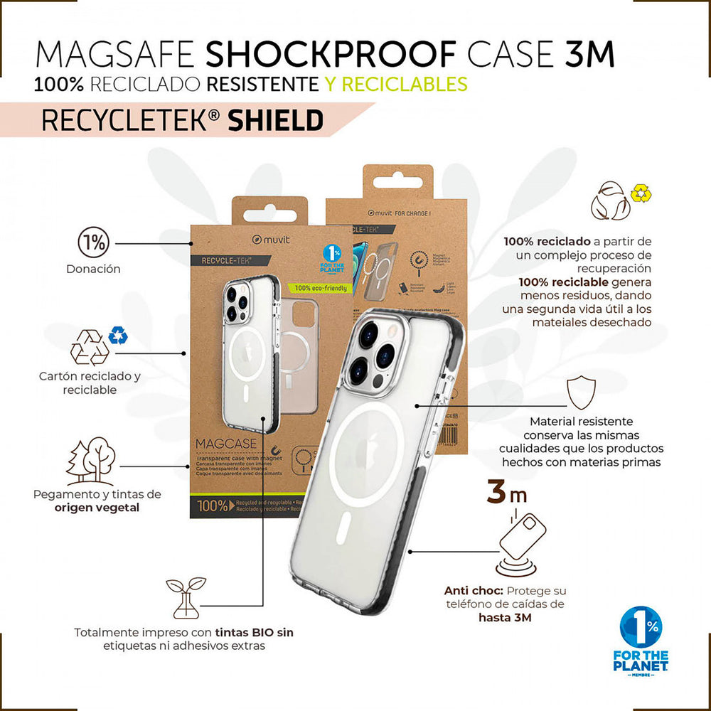 Funda Muvit for Change recycletek Magsafe shockproof 3m compatible con iPhone 14