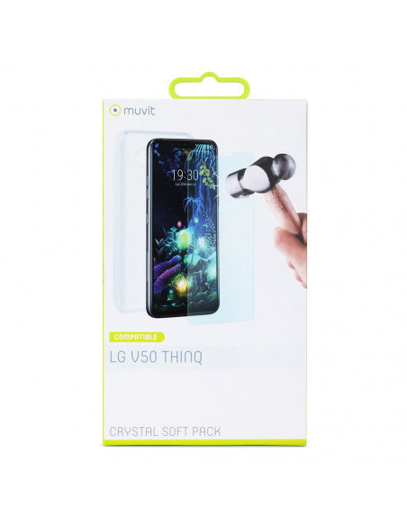 Pack Muvit Cristal Soft para LG V50 transparente+Protector vidrio templado plano