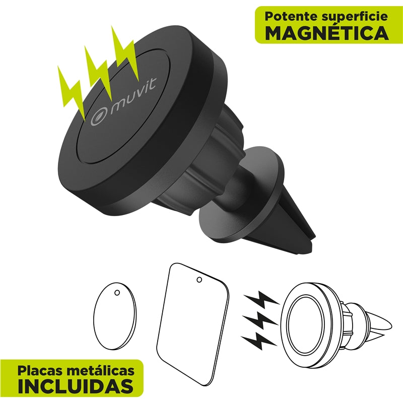 Soporte coche Muvit for Change universal salida aire rotativo magnético negro