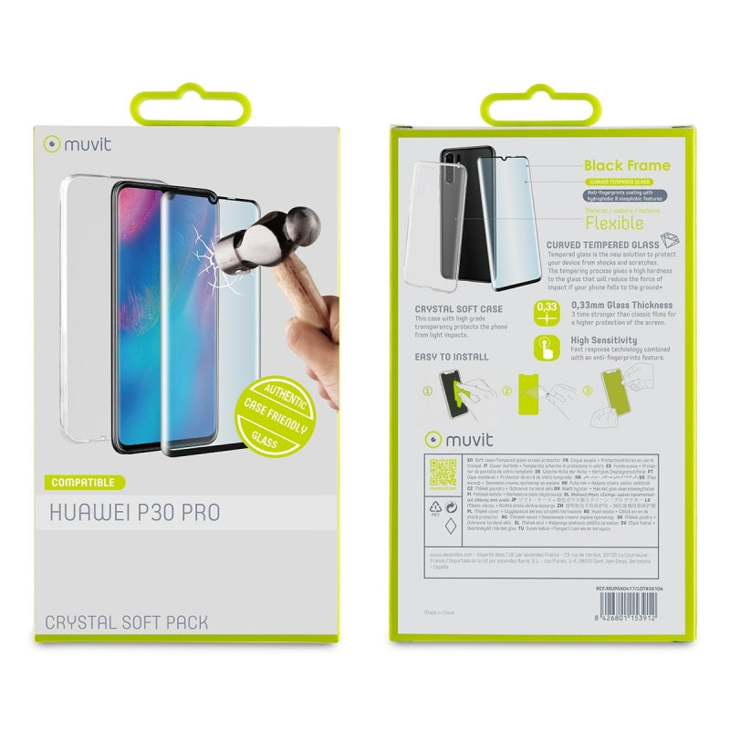 Pack Muvit Huawei P30 Pro Cristal Soft transparente+protector pantalla.
