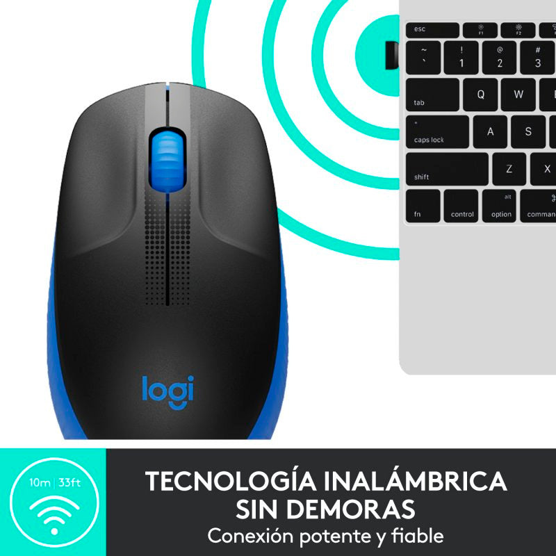 Logitech M190 Ratón Inalámbrico Full Size 1000DPI Azul Usado