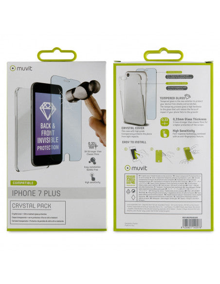 Pack Muvit Apple iPhone 8+/7+ Funda Cristal trans+protector pantalla vidrio