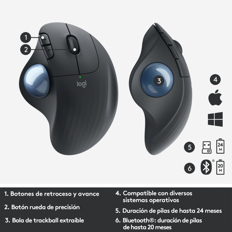 Ratón Logitech Ergo M575 Ratón Trackball Inalámbrico 2000DPI Gris
