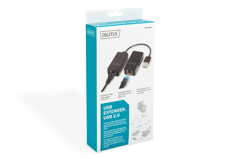 Cable alargador DIGITUS USB 2.0 A RJ-45 Alcance 50 m Usado.
