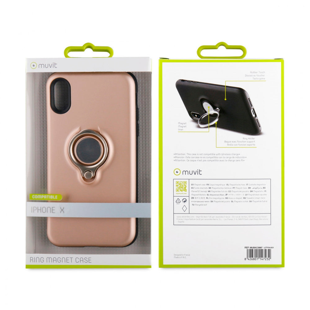 Funda Muvit ring magnetica para Apple iPhone Xs/X rosa oro