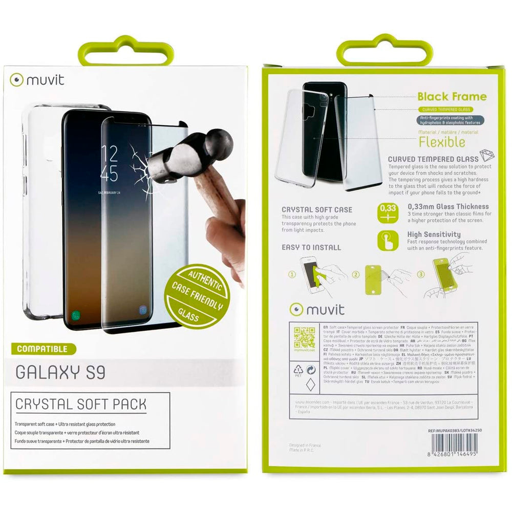 Pack Muvit Funda Samsung Galaxy S9 y Protector Pantalla Vidrio Templado Curvo